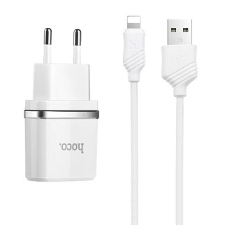 Мережевий зарядний пристрій HOCO C12 Smart dual USB (iP cable)charger set White (6957531047766) - Інтернет-магазин спільних покупок ToGether