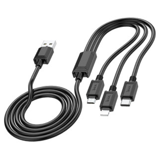 Кабель HOCO X74 USB to iP+Type-C+Micro 2A, 1m, PVC, PVC connectors, Black (6931474767363) - Інтернет-магазин спільних покупок ToGether
