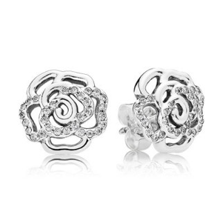 Срібні сережки-пуссети   "Сяюча троянда" 290575CZ - Інтернет-магазин спільних покупок ToGether