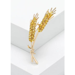 Брошка шпилька колоски пшениці (6,4*2,7см) зі стразами Жовта - Інтернет-магазин спільних покупок ToGether