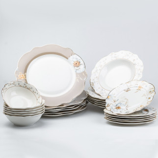 Столовий сервіз тарілок 24 штуки керамічних на 6 персон Білий з квітами - Інтернет-магазин спільних покупок ToGether