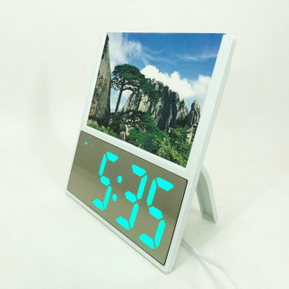 Електронний дротовий настільний цифровий годинник DS-6608 з фоторамкою, зелене підсвічування. GD-647 Колір: білий - Інтернет-магазин спільних покупок ToGether