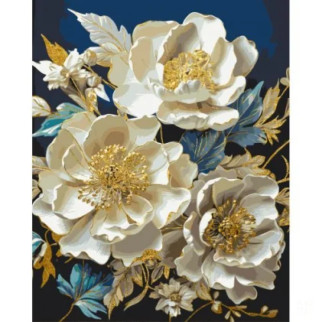 Картина за номерами 50*60 см. Квіти. Білі півонії із золотими фарбами Орігамі LW 30410-big exclusive - Інтернет-магазин спільних покупок ToGether