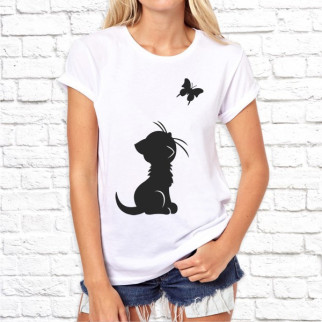 Жіноча футболка з принтом "Кішечка і метелик" Push IT - Інтернет-магазин спільних покупок ToGether