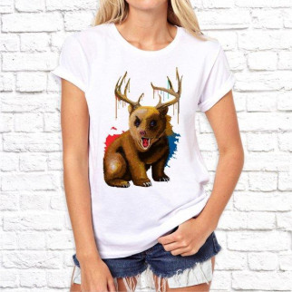 Жіноча футболка з принтом Ведмідь із оленячими рогами Push IT - Інтернет-магазин спільних покупок ToGether