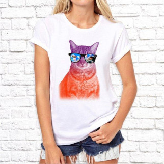 Жіноча футболка з принтом Котейка в окулярах M, Білий Push IT - Інтернет-магазин спільних покупок ToGether