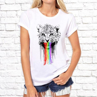 Жіноча футболка Push IT з принтом Леопард райдужний рев S, Білий - Інтернет-магазин спільних покупок ToGether