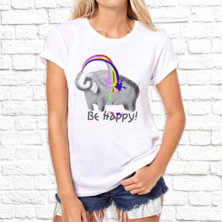 Жіноча футболка із принтом Слон "Be happy!" S, Білий Push IT - Інтернет-магазин спільних покупок ToGether