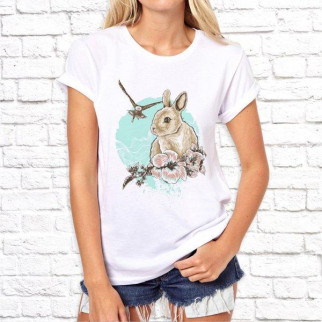 Жіноча футболка з принтом Заєць та квіти S, Білий Push IT - Інтернет-магазин спільних покупок ToGether