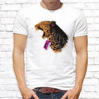 Чоловіча футболка з принтом Леопард з плеєром M, Білий Push IT - Інтернет-магазин спільних покупок ToGether