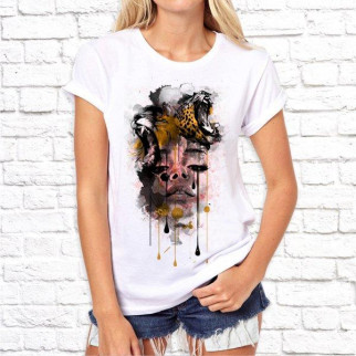 Жіноча футболка Push IT з принтом Леопард та дівчина S, Білий - Інтернет-магазин спільних покупок ToGether