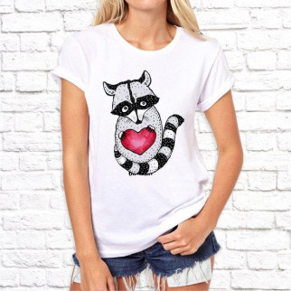 Жіноча футболка з принтом Енот із серцем XXL, Білий Push IT - Інтернет-магазин спільних покупок ToGether
