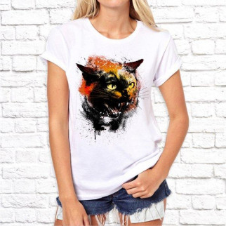 Жіноча футболка з принтом Кішка чорна M, Білий Push IT - Інтернет-магазин спільних покупок ToGether
