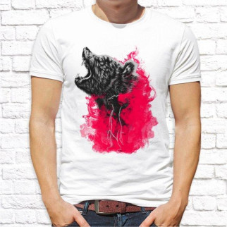 Чоловіча футболка з принтом Ведмідь у полум'ї XXXL, Білий Push IT - Інтернет-магазин спільних покупок ToGether