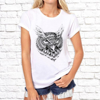 Жіноча футболка з принтом Сіра Сова S, Білий Push IT - Інтернет-магазин спільних покупок ToGether