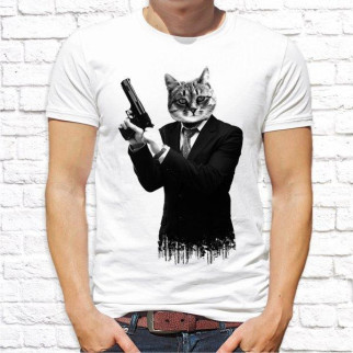 Жіноча футболка Push IT з принтом Котяра з пістолетом XL, Білий - Інтернет-магазин спільних покупок ToGether