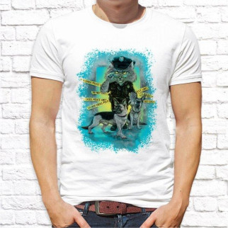 Чоловіча футболка Push IT з принтом Кіт поліцейський M, Білий - Інтернет-магазин спільних покупок ToGether