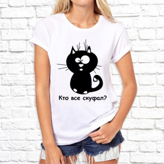 Жіноча футболка з принтом Кішка "Хто все скуфав?" L, Білий Push IT - Інтернет-магазин спільних покупок ToGether