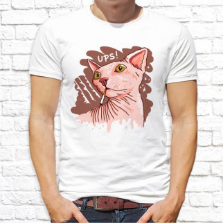 Чоловіча футболка з принтом Кішка "Ups!" M, Білий Push IT - Інтернет-магазин спільних покупок ToGether