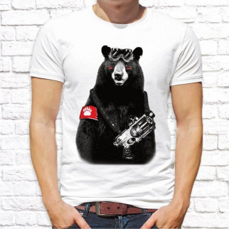 Чоловіча футболка з принтом Чорний Ведмідь із пістолетом XL, Білий Push IT - Інтернет-магазин спільних покупок ToGether