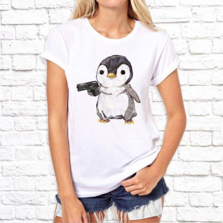 Жіноча футболка з принтом Пінгвін з пістолетом S, Білий Push IT - Інтернет-магазин спільних покупок ToGether