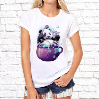 Жіноча футболка з принтом Панда купається S, Білий - Інтернет-магазин спільних покупок ToGether