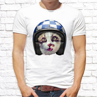 Чоловіча футболка Push IT з принтом Кіт у шоломі 2 L, Білий - Інтернет-магазин спільних покупок ToGether