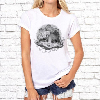 Жіноча футболка з принтом Сіра кішечка M, Білий Push IT - Інтернет-магазин спільних покупок ToGether