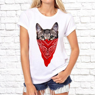 Жіноча футболка з принтом Кіт у хустці M, Білий Push IT - Інтернет-магазин спільних покупок ToGether