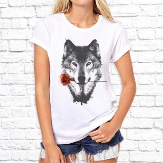 Жіноча футболка з принтом Вовчиця з трояндою XL, Білий Push IT - Інтернет-магазин спільних покупок ToGether