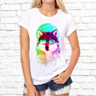 Жіноча футболка з принтом Вовчиця в окулярах XL, Білий Push IT - Інтернет-магазин спільних покупок ToGether