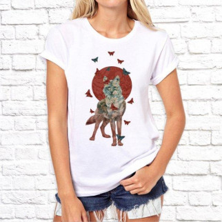 Жіноча футболка з принтом Вовчиця та метелики S, Білий Push IT - Інтернет-магазин спільних покупок ToGether