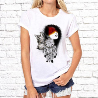 Жіноча футболка з принтом Вовчиця "Ловець снів" S, Білий Push IT - Інтернет-магазин спільних покупок ToGether