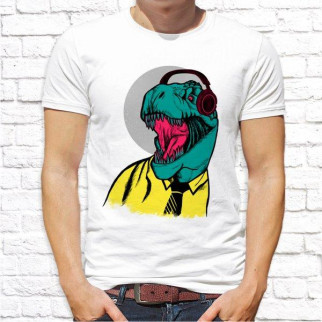 Чоловіча футболка з принтом Динозавр у навушниках M, Білий Push IT - Інтернет-магазин спільних покупок ToGether
