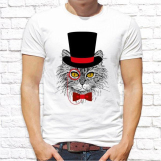 Чоловіча футболка Push IT з принтом Кот джентльмен M, Білий - Інтернет-магазин спільних покупок ToGether