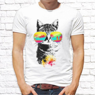 Чоловіча футболка Push IT з принтом Кіт в окулярах XL, Білий - Інтернет-магазин спільних покупок ToGether