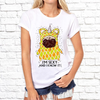Жіноча футболка з принтом Собака у жовтому костюмі "Fucking glamour!" XXL, Білий Push IT - Інтернет-магазин спільних покупок ToGether