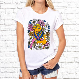 Жіноча футболка з принтом Лисичка у квітах M, Білий Push IT - Інтернет-магазин спільних покупок ToGether