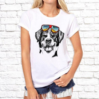 Жіноча футболка з принтом Пес в сонячних окулярах S, Білий Push IT - Інтернет-магазин спільних покупок ToGether