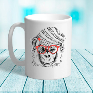 Білий кухоль (чашка) з принтом Мавпа в окулярах - Інтернет-магазин спільних покупок ToGether