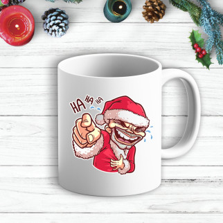 Білий кухоль (чашка) з новорічним принтом Дід Мороз "Ha HA HA" - Інтернет-магазин спільних покупок ToGether