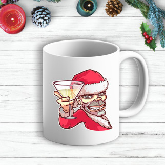 Білий кухоль (чашка) з новорічним принтом Дід Морозс келихом - Інтернет-магазин спільних покупок ToGether