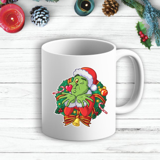 Білий кухоль (чашка) з новорічним принтом Грінч (The Grinch) Повітряний поцілунок - Інтернет-магазин спільних покупок ToGether