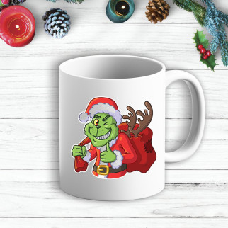 Білий кухоль (чашка) з новорічним принтом Грінч (The Grinch) з рюкзаком - Інтернет-магазин спільних покупок ToGether