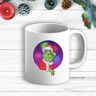 Білий кухоль (чашка) з новорічним принтом Грінч (The Grinch) феєрверк - Інтернет-магазин спільних покупок ToGether