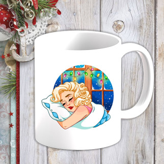 Білий кухоль (чашка) з новорічним принтом Мерилін Монро (приємних снів) - Інтернет-магазин спільних покупок ToGether