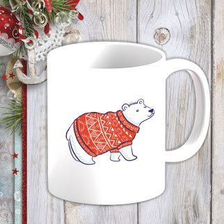 Білий кухоль (чашка) з новорічним принтом Білий ведмідь у светрі - Інтернет-магазин спільних покупок ToGether