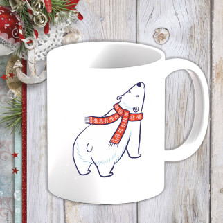 Білий кухоль (чашка) з новорічним принтом Білий ведмідь у шарфі - Інтернет-магазин спільних покупок ToGether