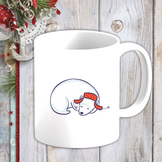 Білий кухоль (чашка) з новорічним принтом Білий ведмідь у шапці 2 - Інтернет-магазин спільних покупок ToGether
