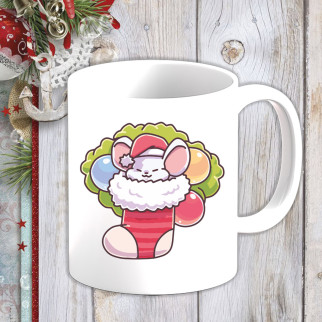 Білий кухоль (чашка) з новорічним принтом Мишеня в носінні - Інтернет-магазин спільних покупок ToGether